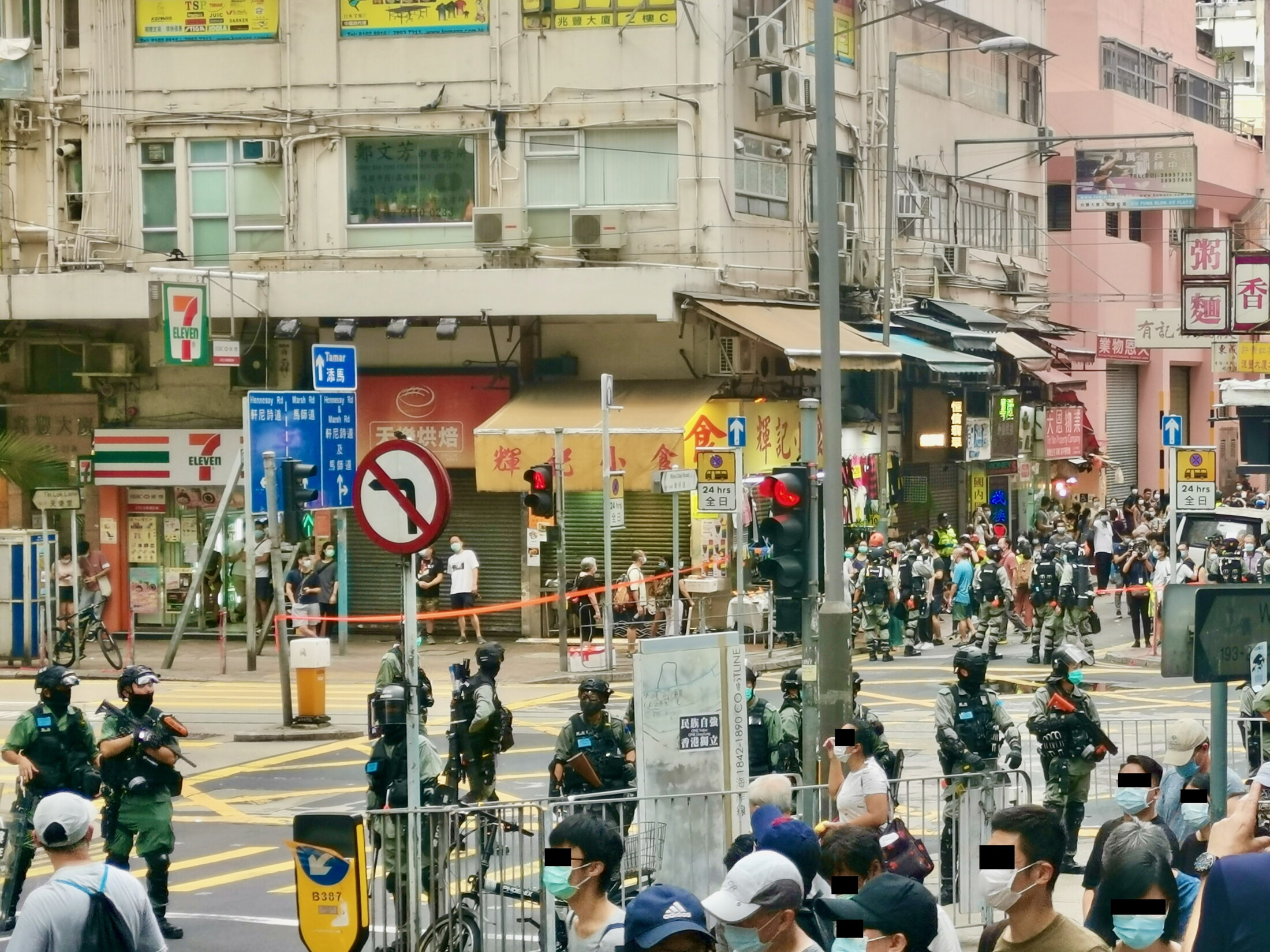 Riot police getting ready to clear the street of Morrison Hill Road near Causeway Bay