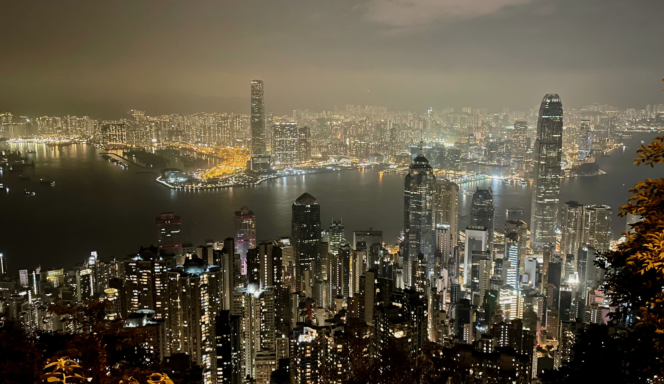 Hong Kong island from above at night