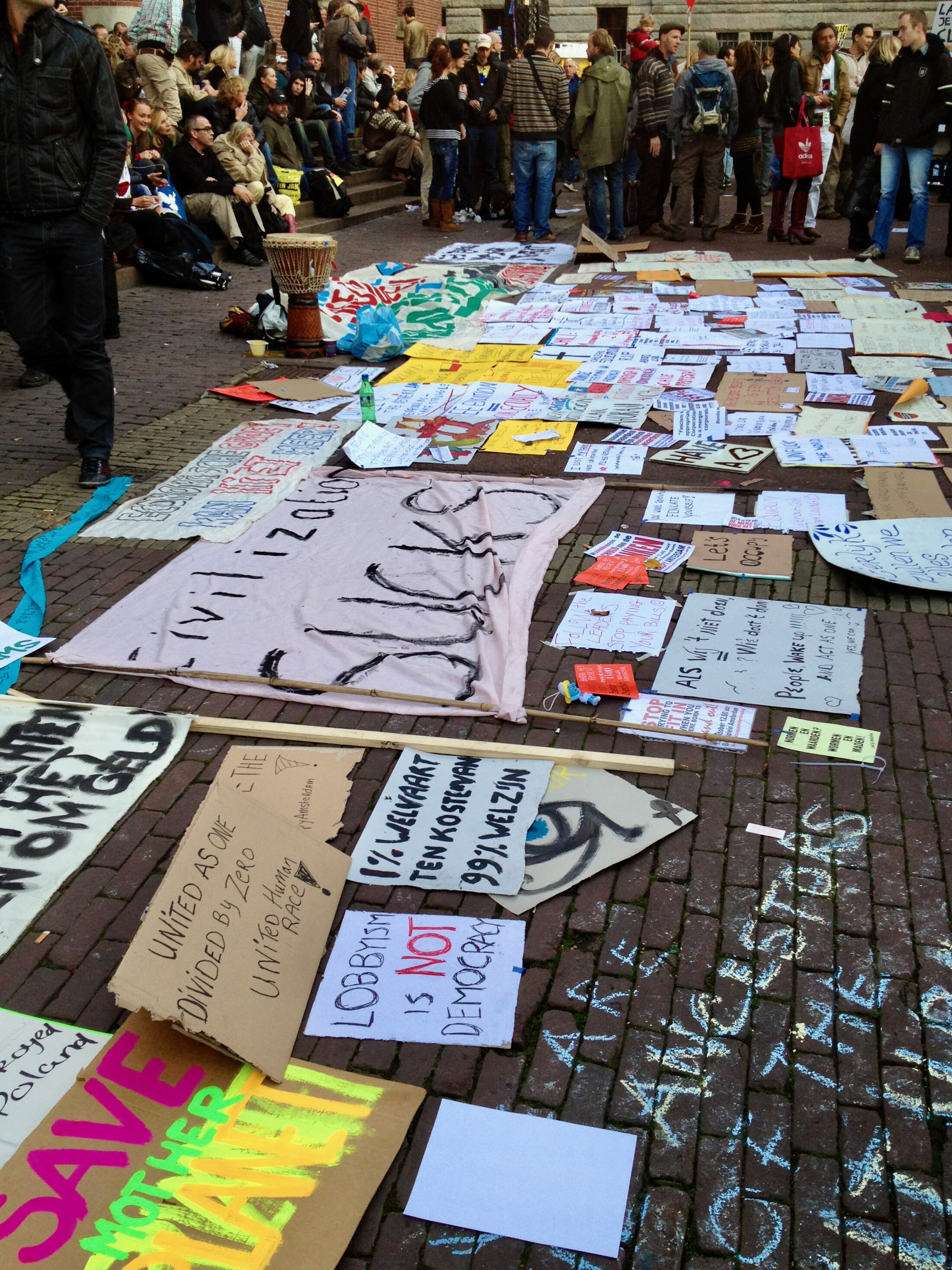 protest banners at Occupy Amsterdam