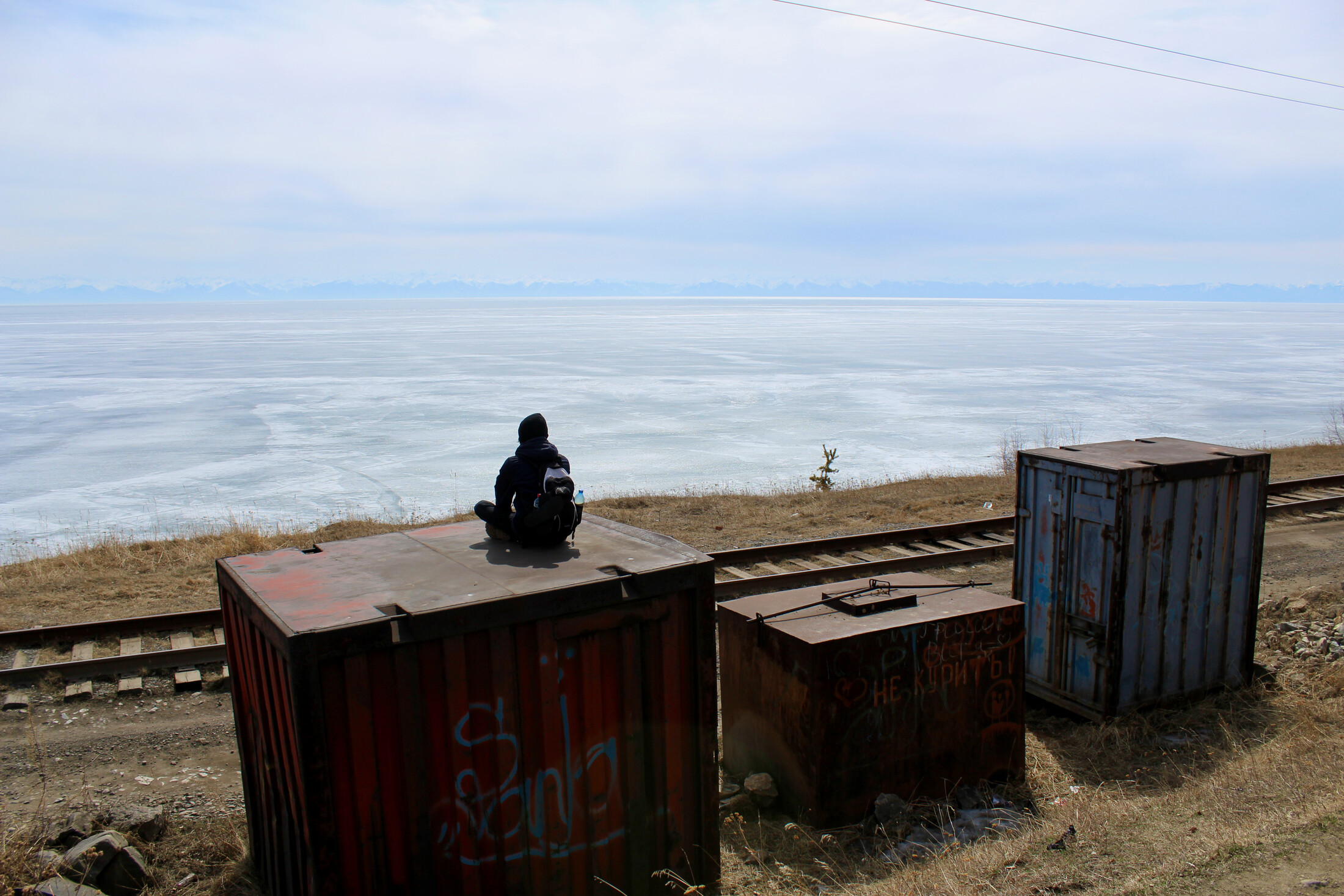 Looking out over the frozen lake