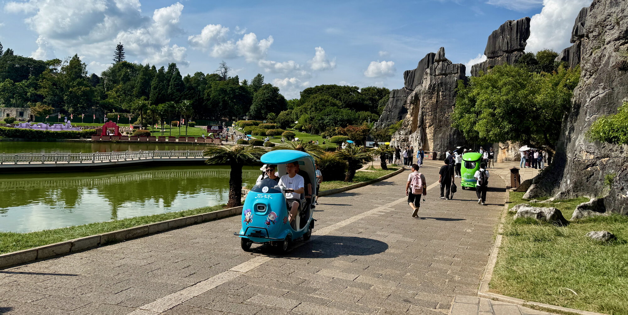 Strange electric golf car in the stone forest